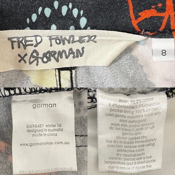SOLD Gorman x Fred Fowler Face Print Jeans Pants Size 8 Faded Skinny Cotton - Picture 11 of 11